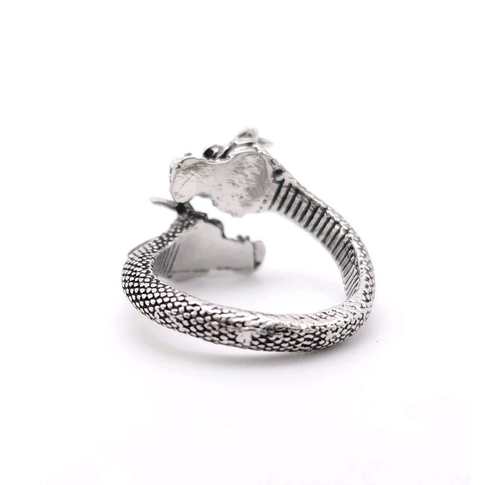 Dueling Dragon Head Ring Silver Plated Adjustable Fantasy Gothic Jewelry - Picture 6 of 9